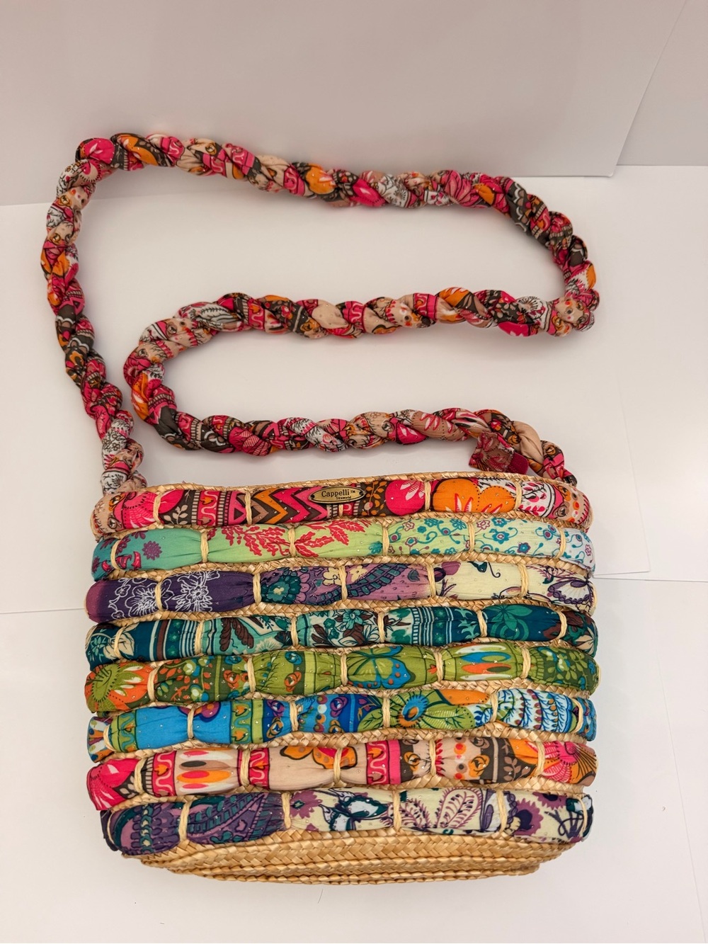 Capelli of New York Multicolor Woven Straw Crossbody Bag